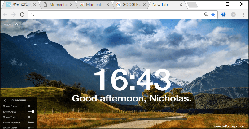 Momentum為chrome添加背景 時間 天氣資訊 待辦事項 擴充外掛 痞凱踏踏 Pkstep