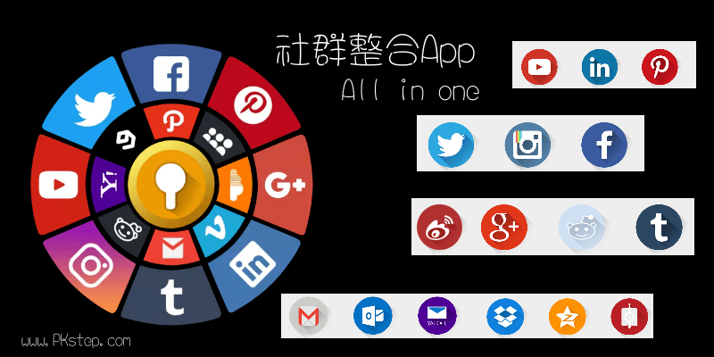 Social Media All in One《社群整合App》快速登入與訪問不同的社交媒體。（Android、iOS）