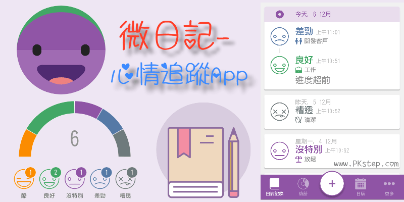 《微日記App》不寫文字~用「表情小圖」簡單的記錄每日活動與心情追蹤。（Android、iOS）